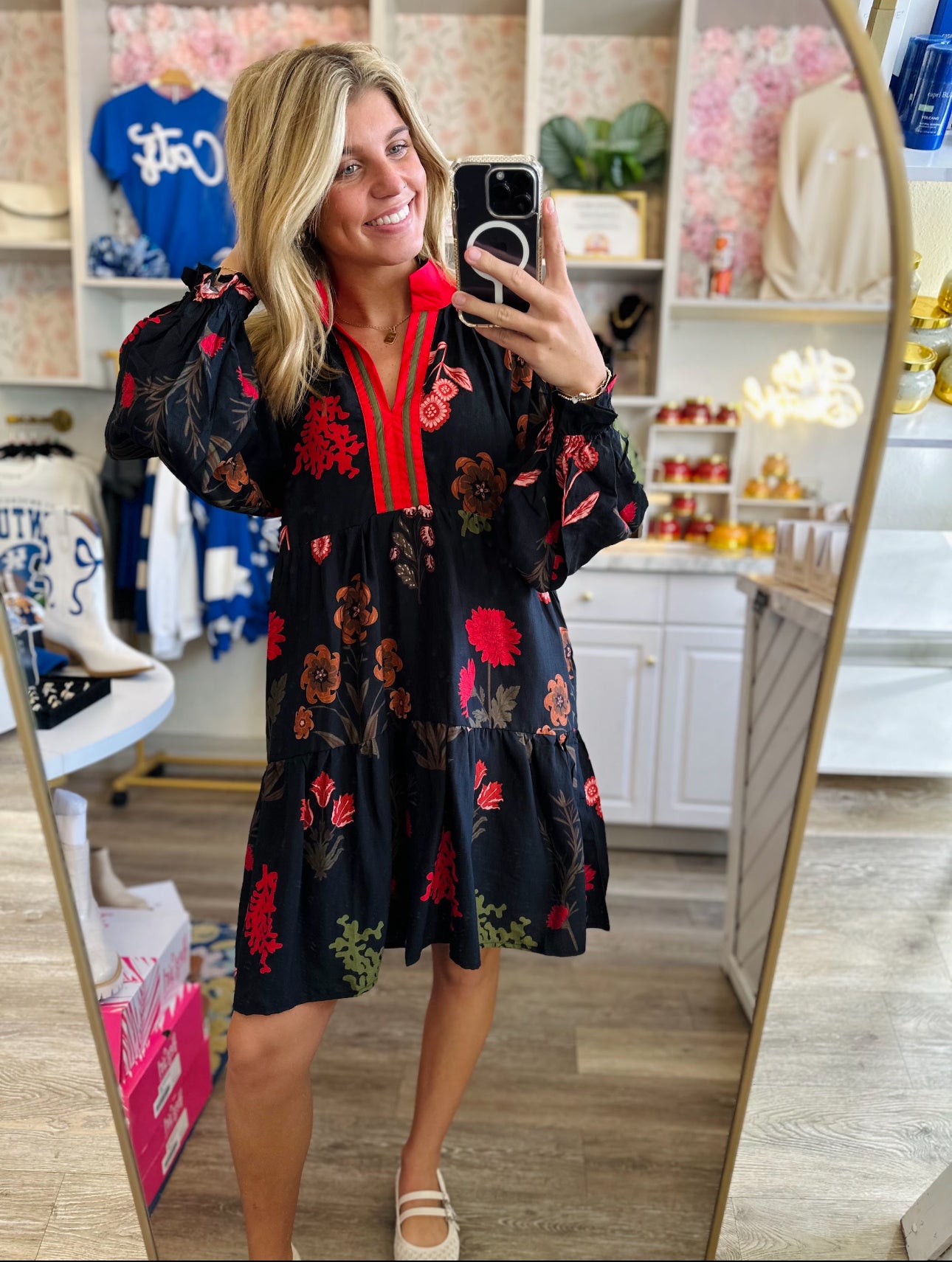 Everly Black Floral Print Mini Dress