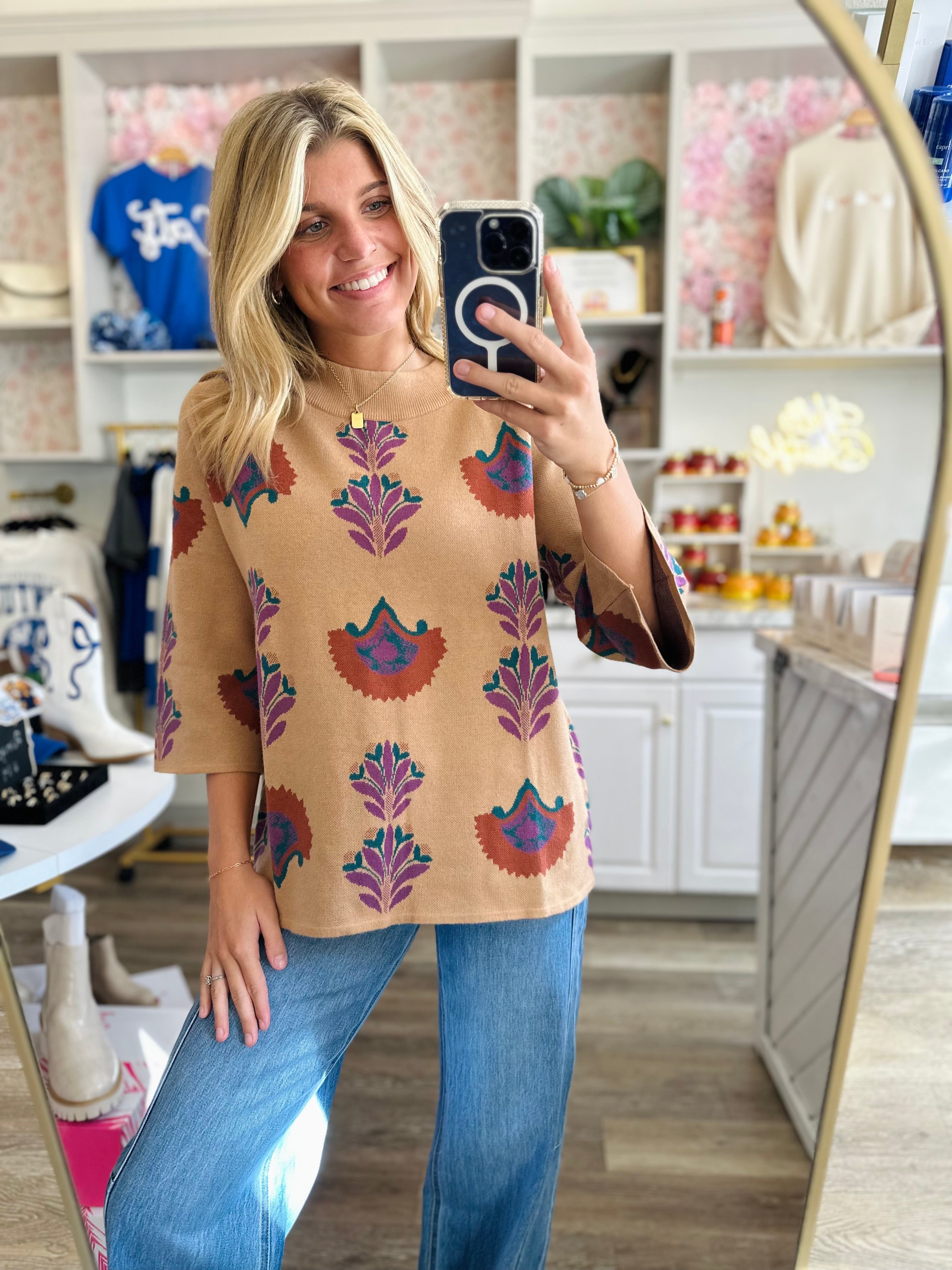 Mabel Printed Sweater in Latte