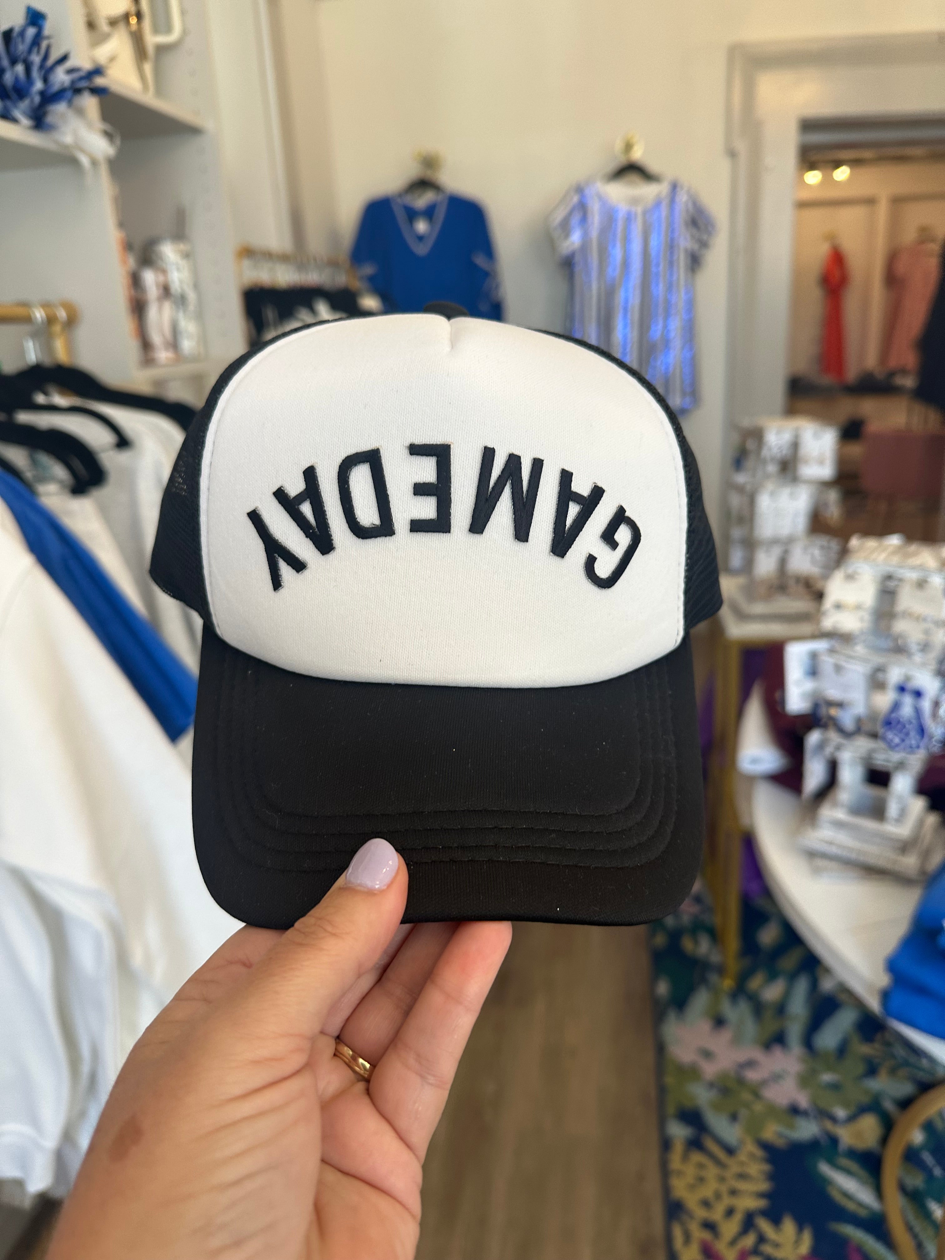 Game Day Black/White Upside Down Trucker Hat