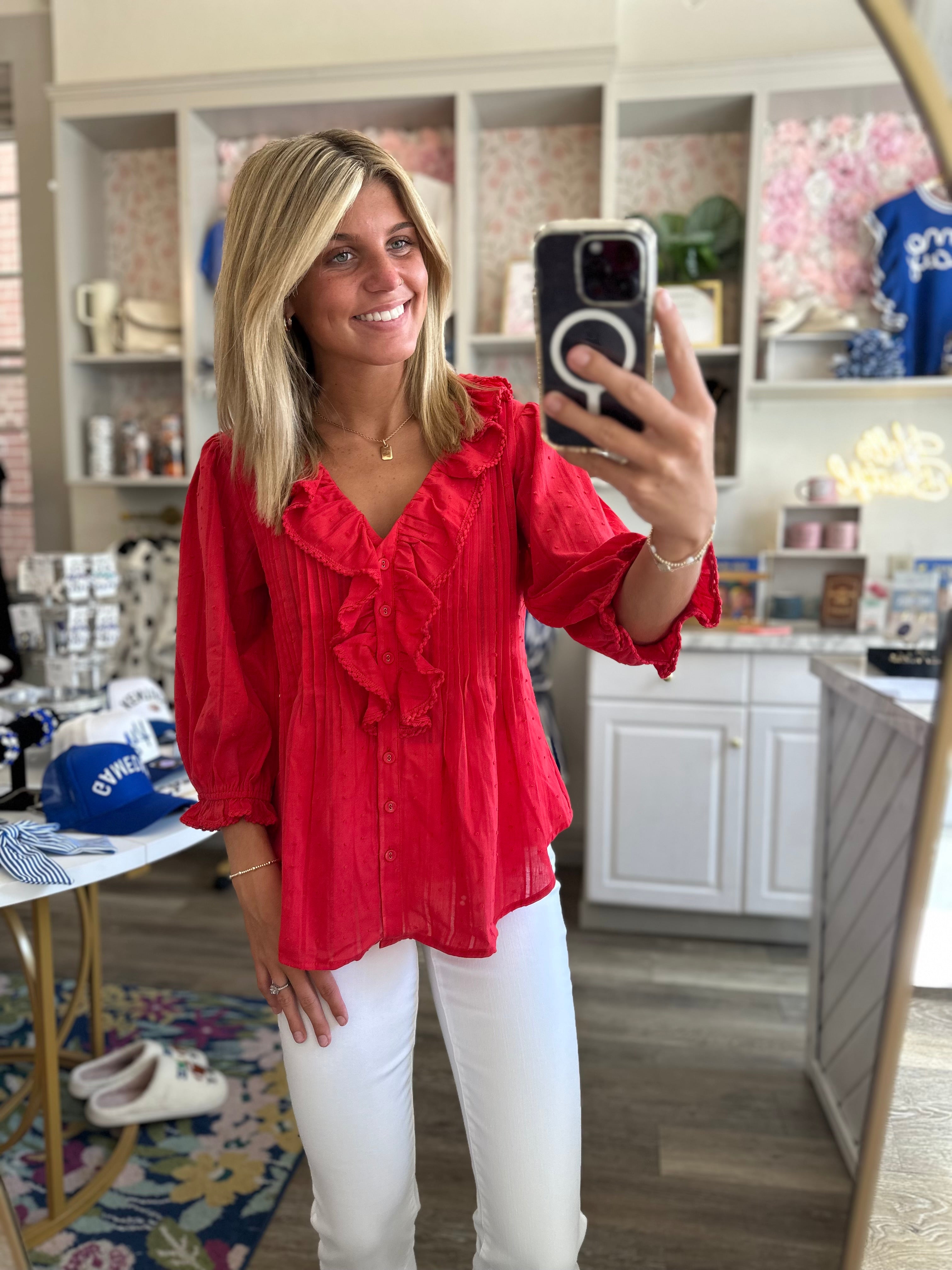 Miley Red Ruffle Blouse