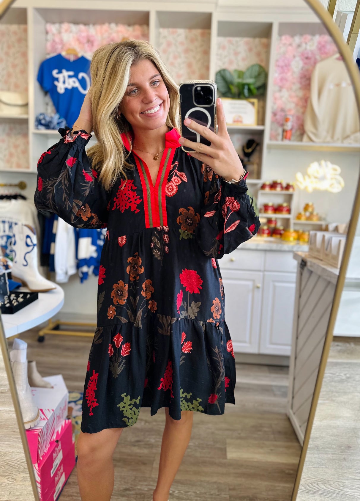 Everly Black Floral Print Mini Dress