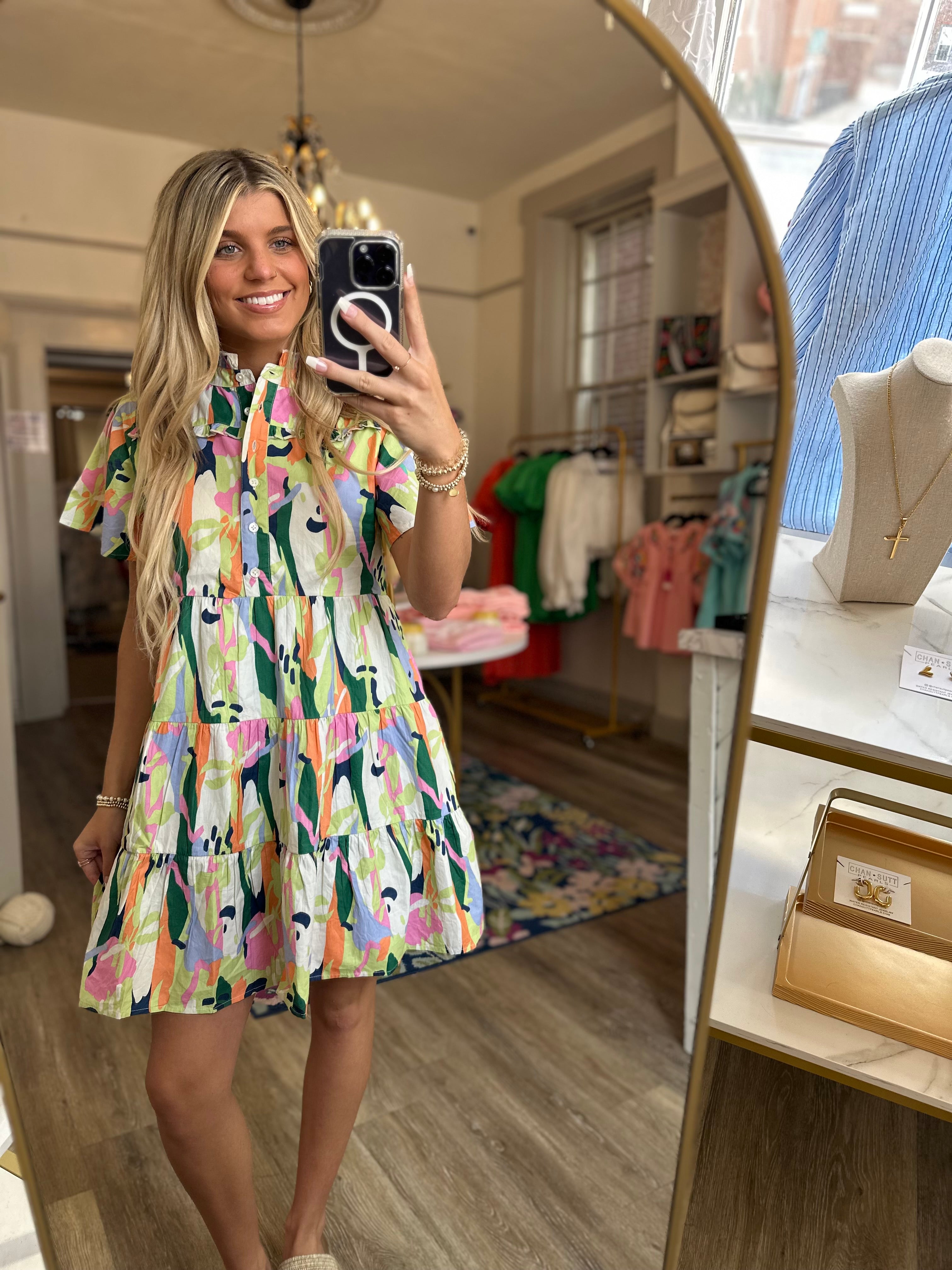 Jasmine Ruffle Sleeve Mini Dress in Lime