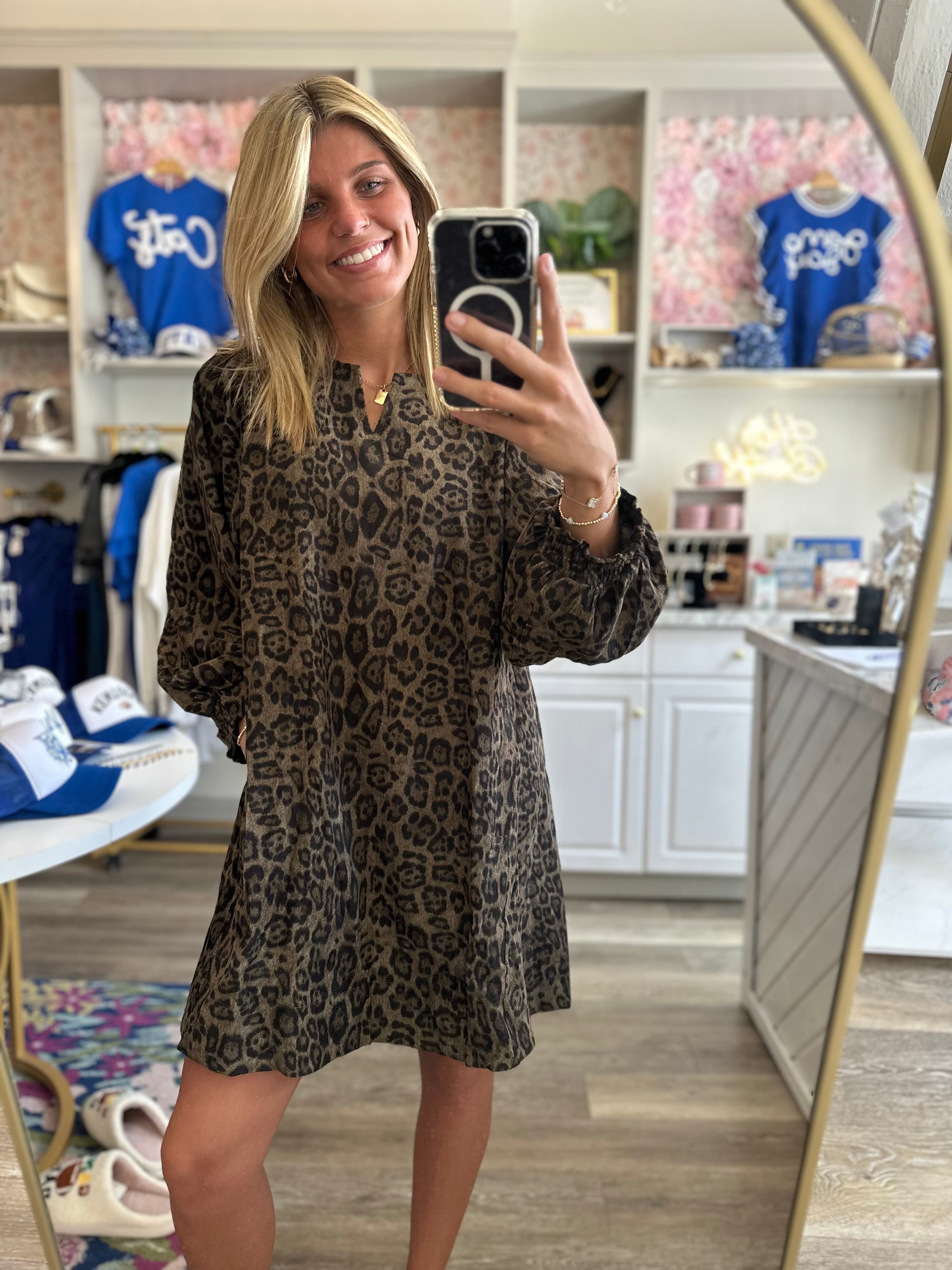 Miranda Olive Leopard Dress