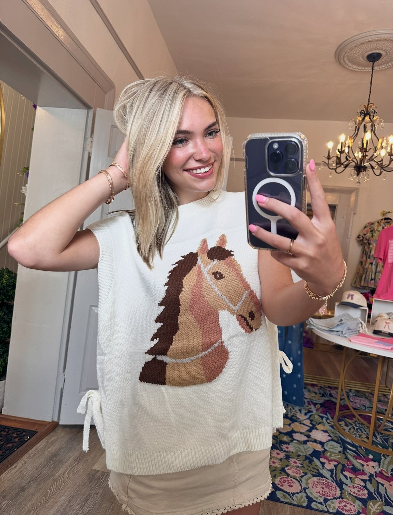 Claire Horse Print Sleeveless Sweater