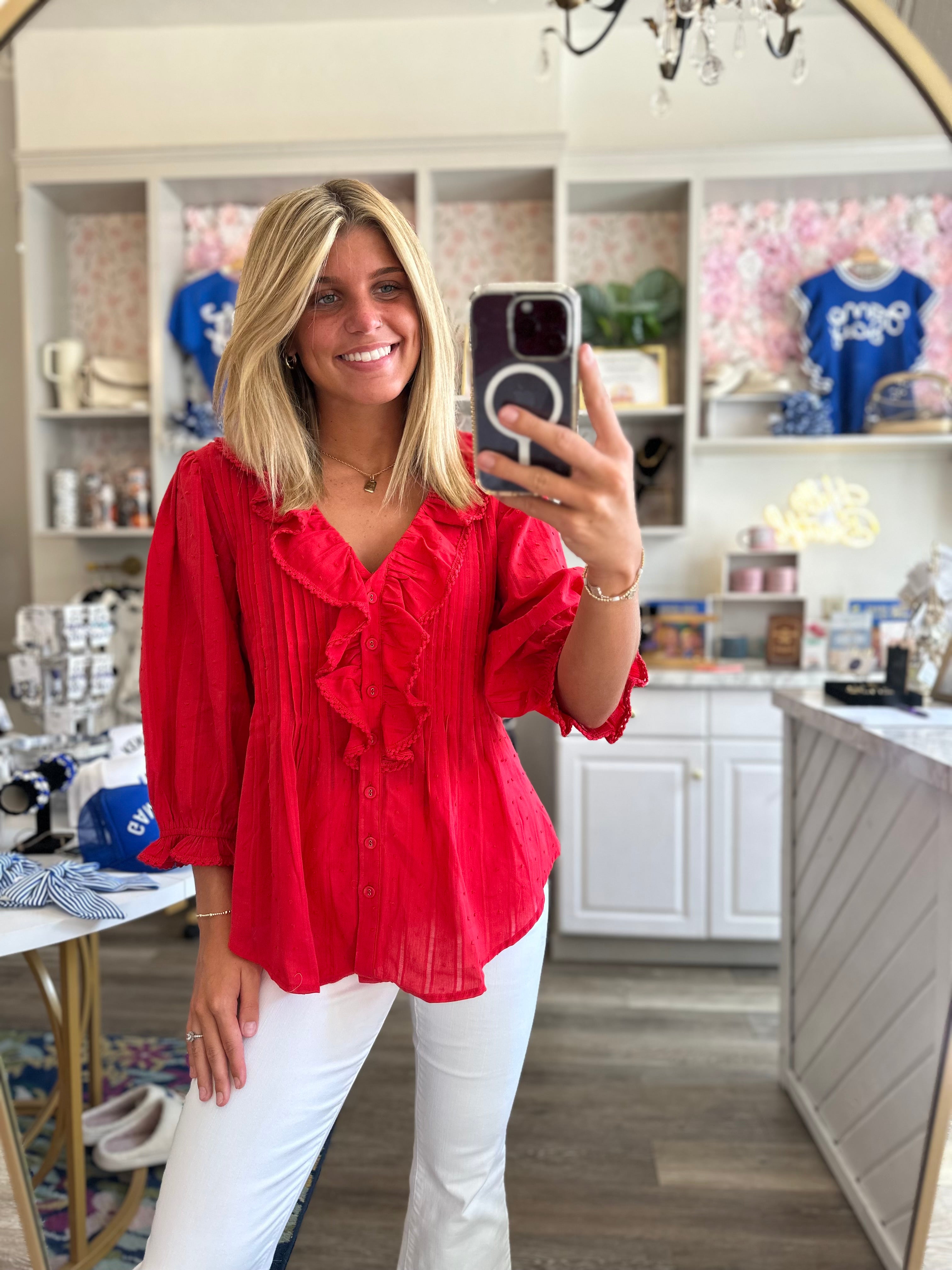 Miley Red Ruffle Blouse