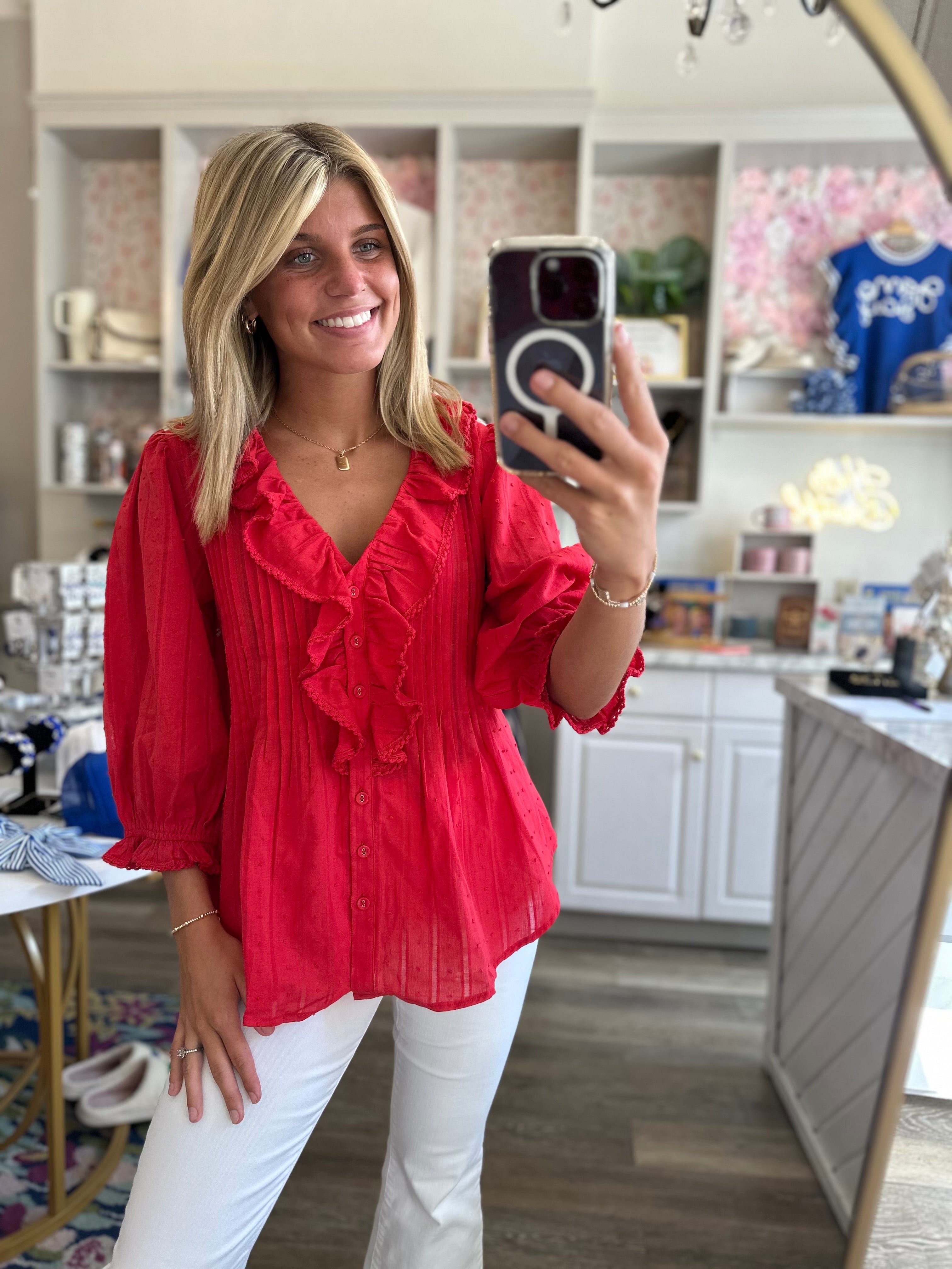 Miley Red Ruffle Blouse