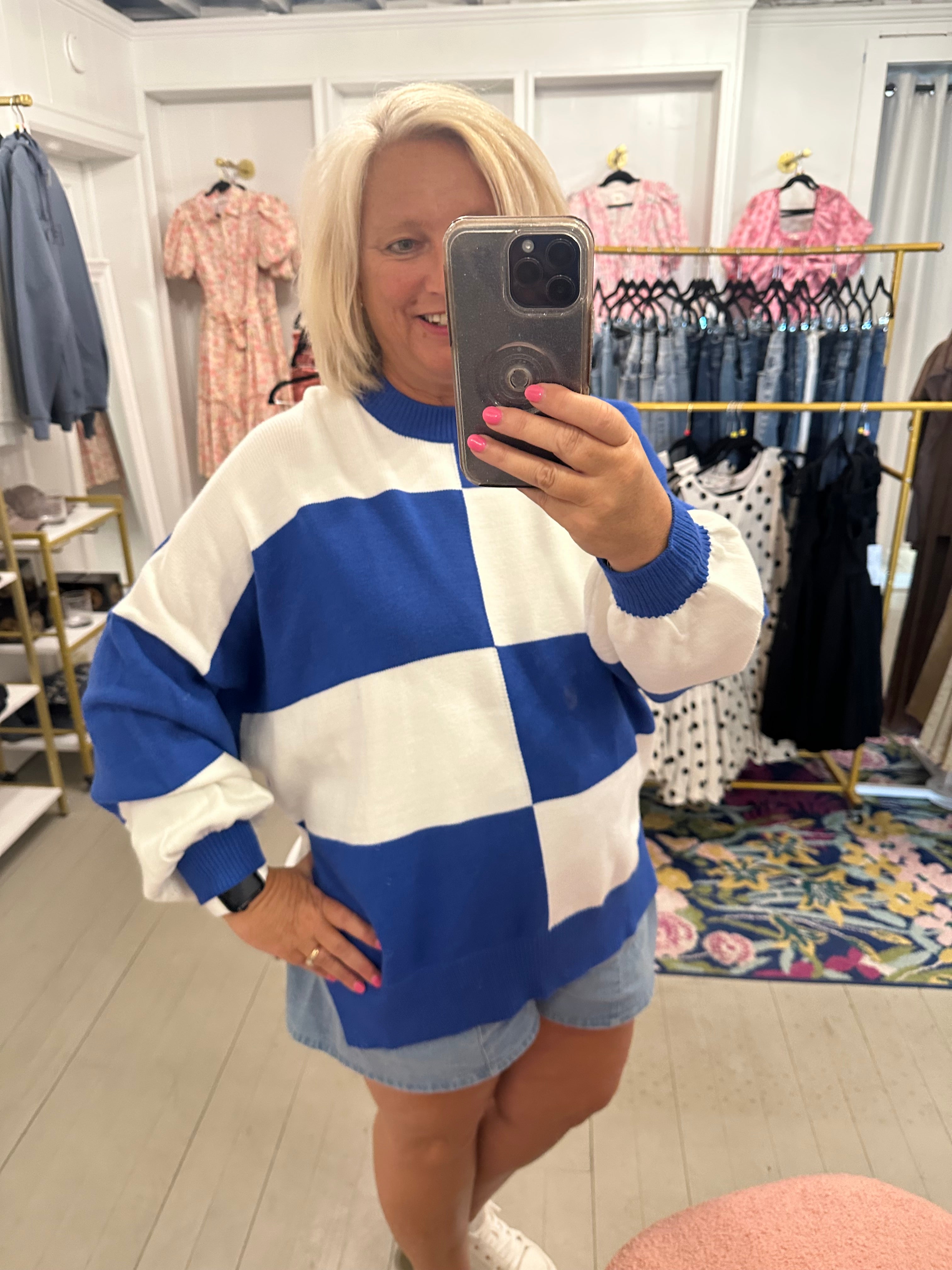 Kickoff KY Blue and White Sweater