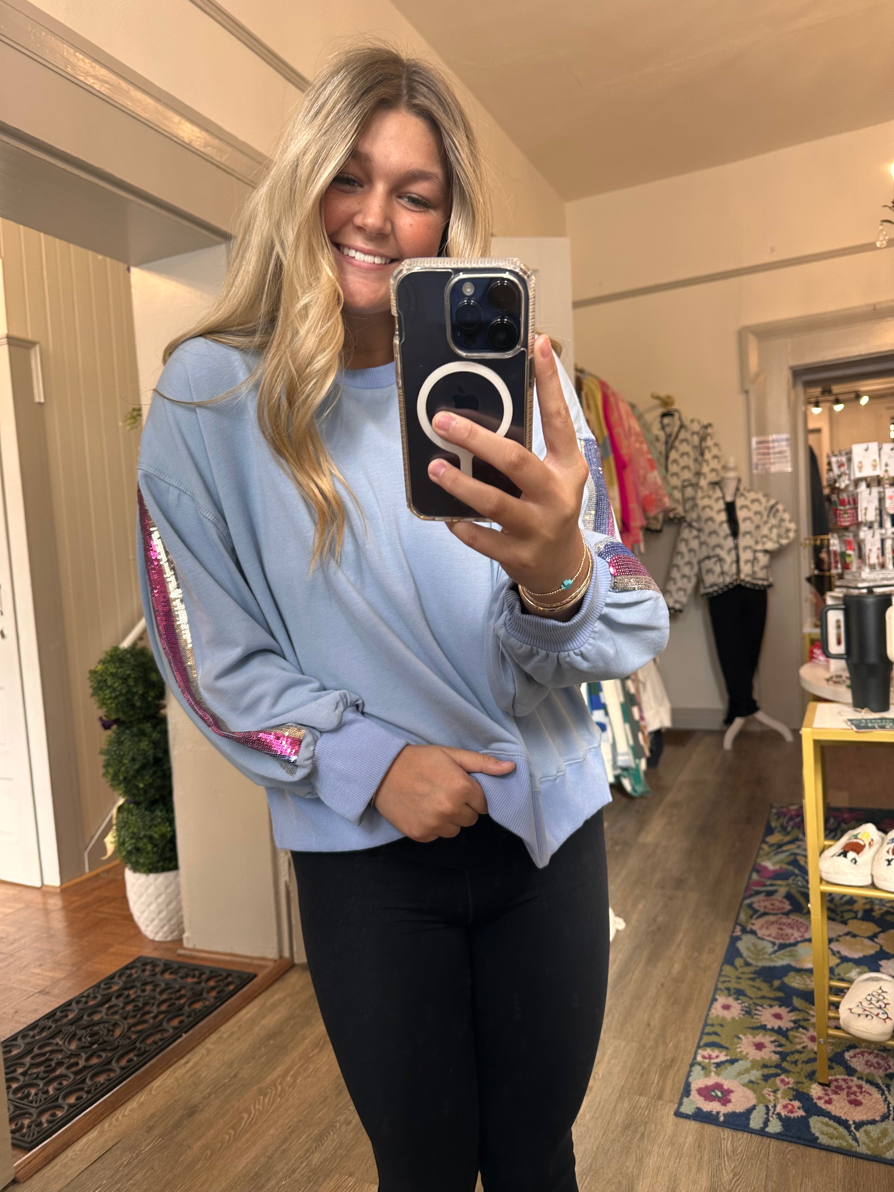 Millie Blue Sequin Sleeve Sweatshirt