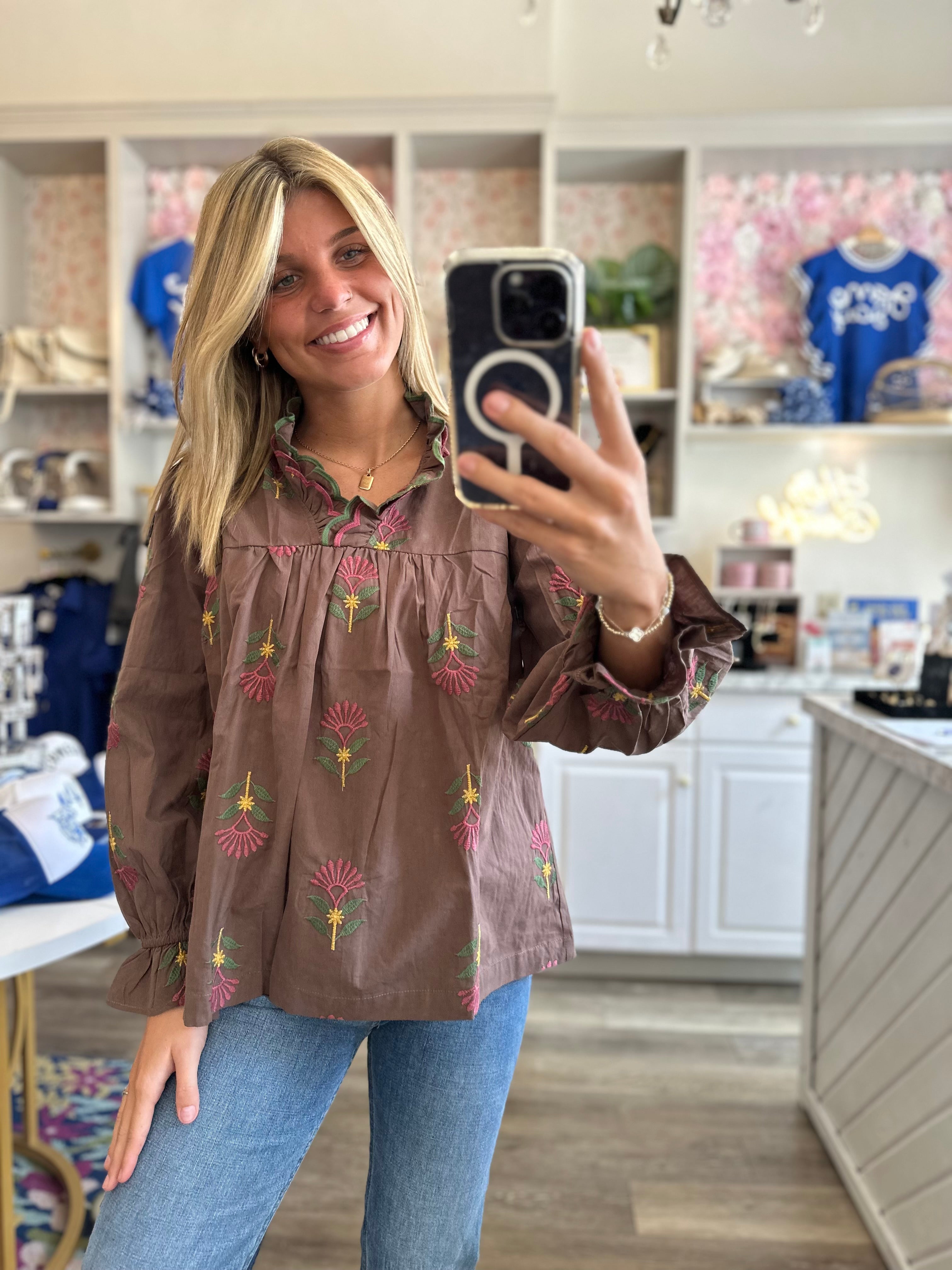 Evie Brown Floral Print Top