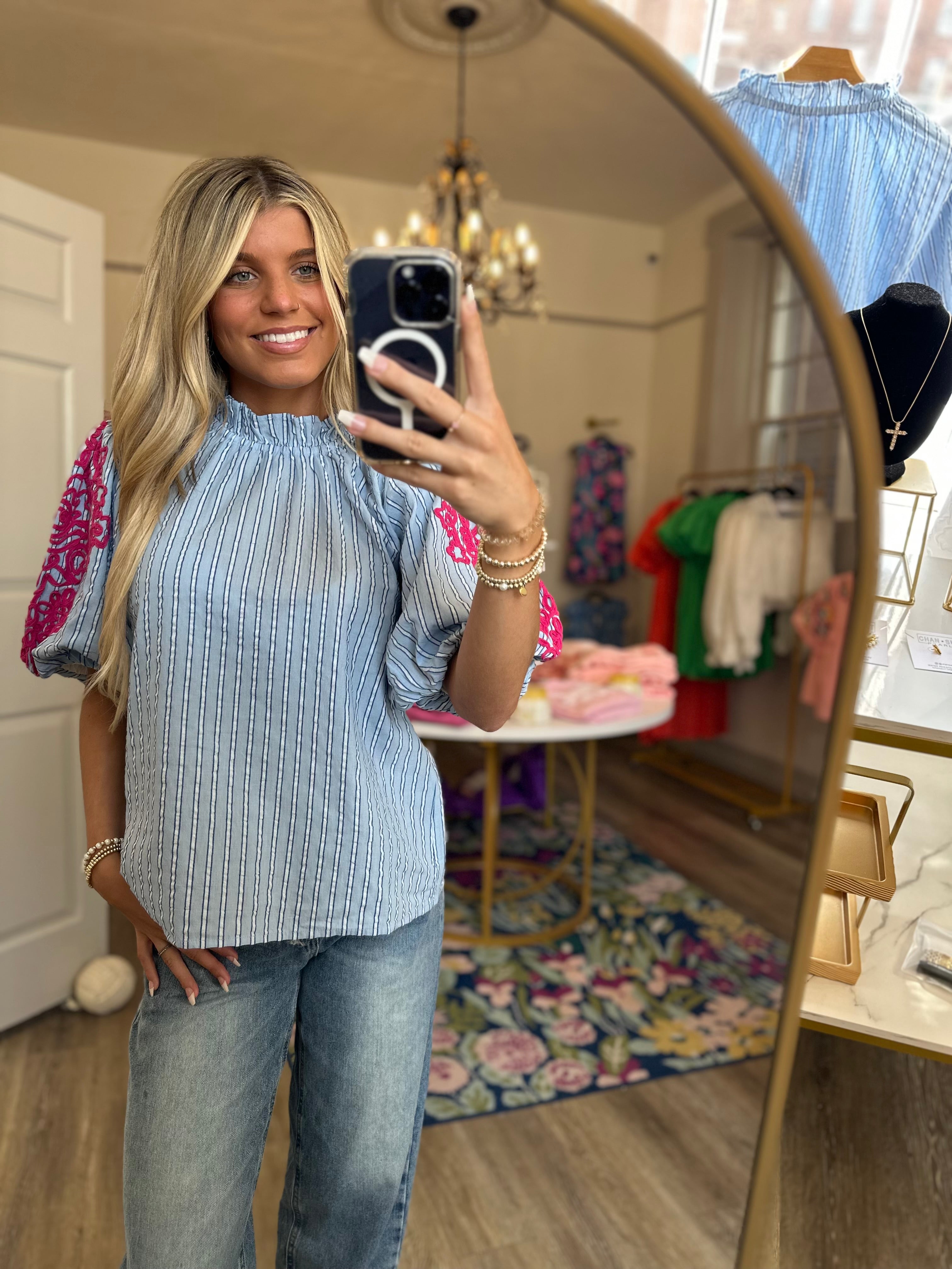 Jada Blue Puff Sleeve Embroidered Top