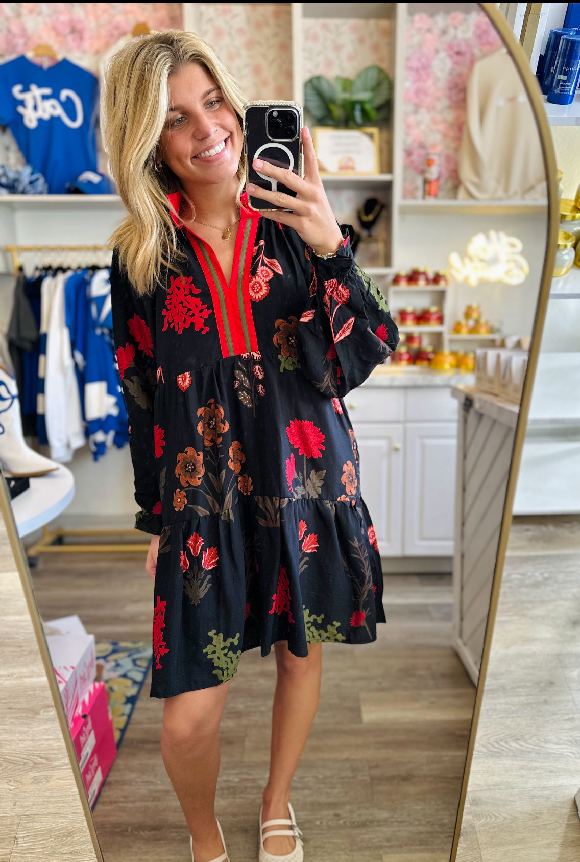Everly Black Floral Print Mini Dress