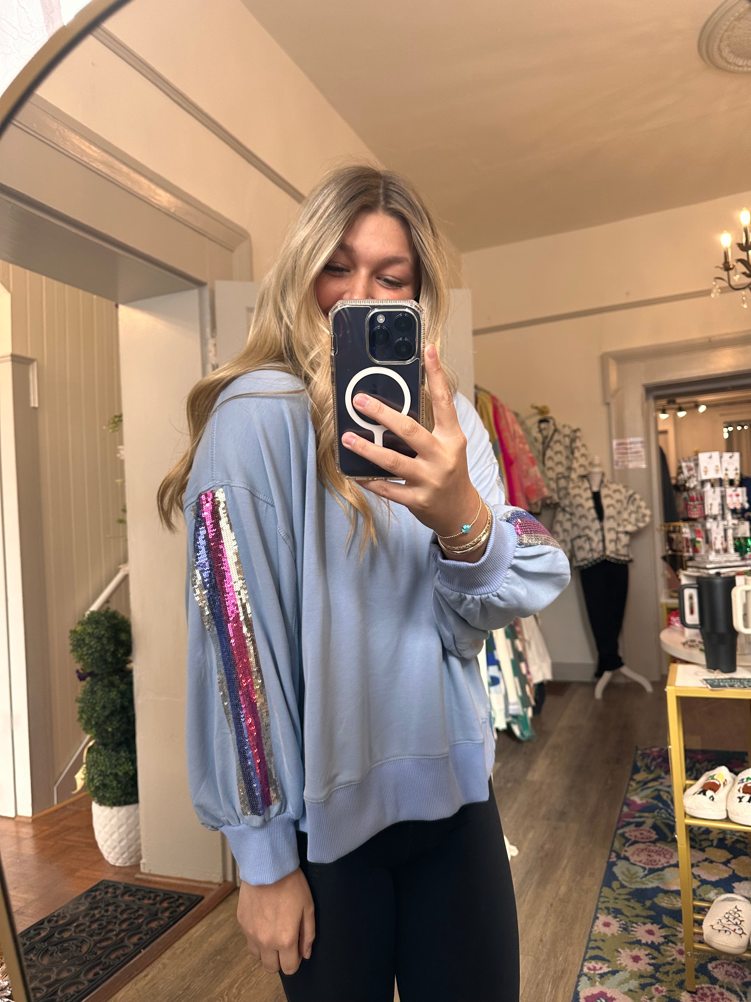 Millie Blue Sequin Sleeve Sweatshirt