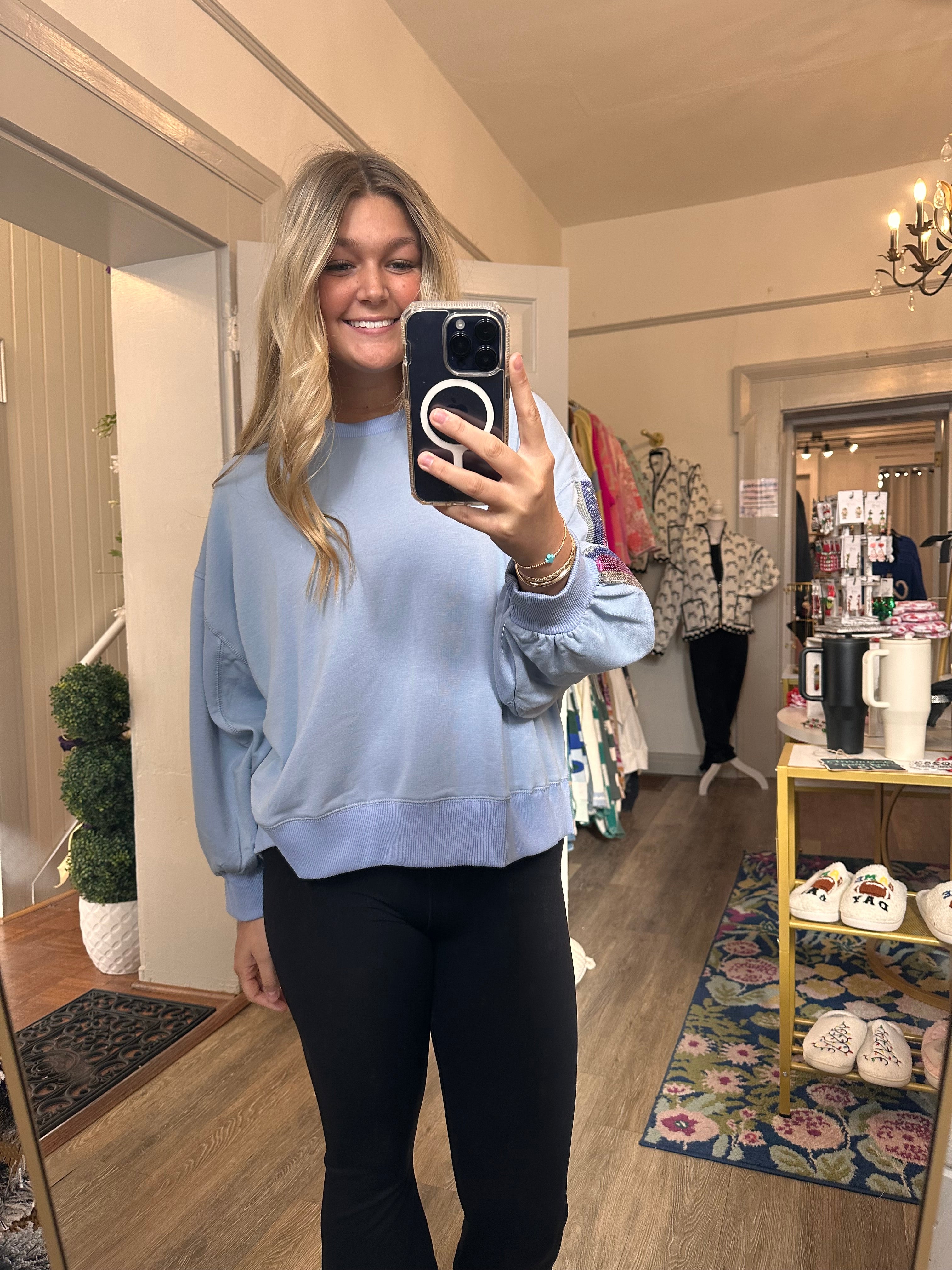 Millie Blue Sequin Sleeve Sweatshirt