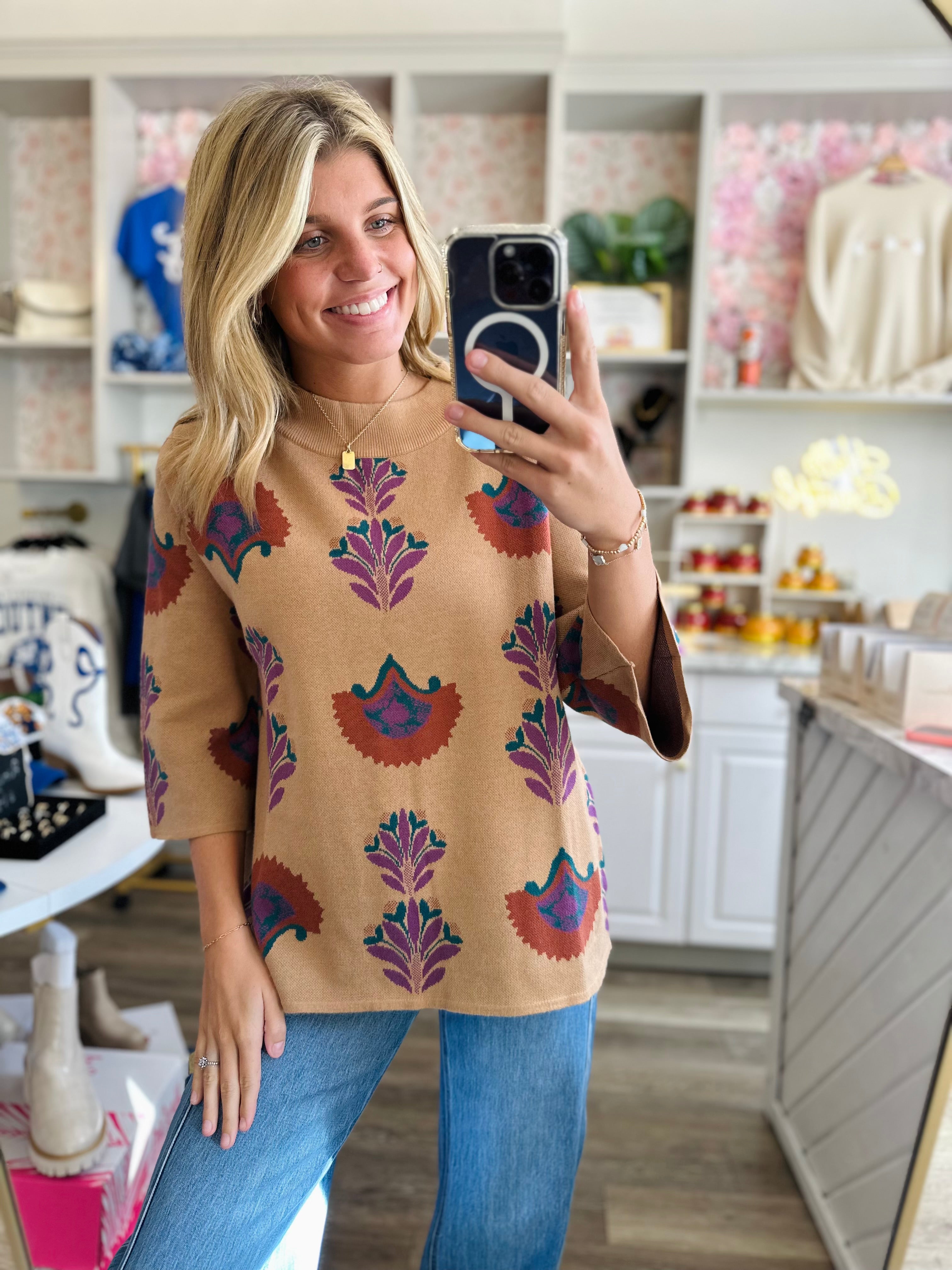 Mabel Printed Sweater in Latte