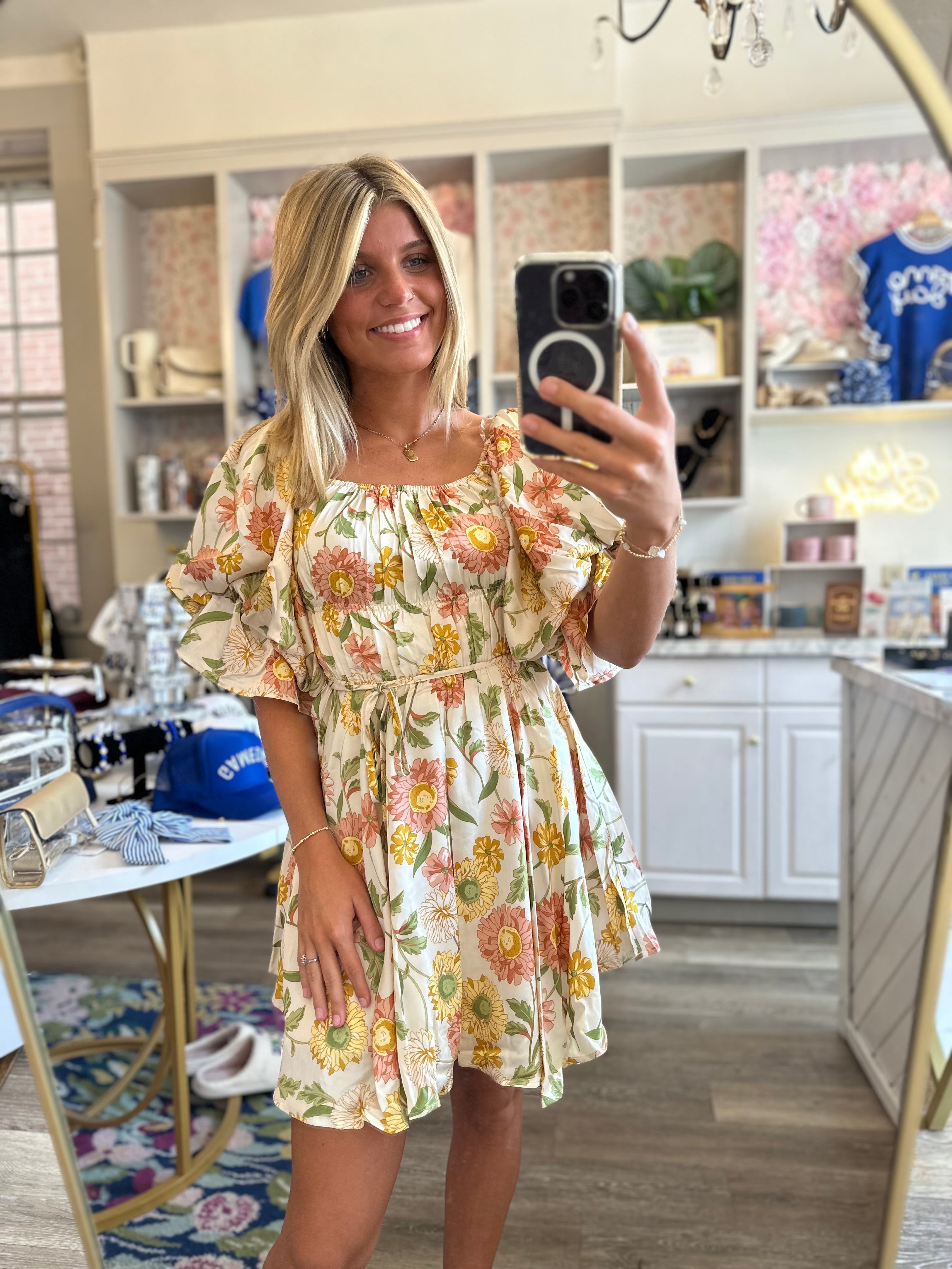 Adeline Fall Floral Print Mini Dress