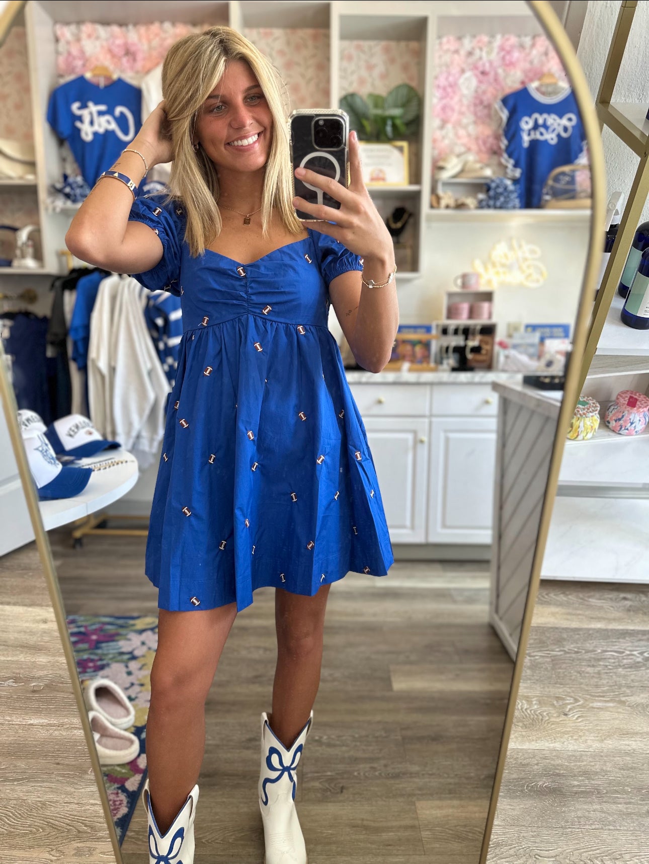First Down Football Royal Blue Babydoll Mini Dress