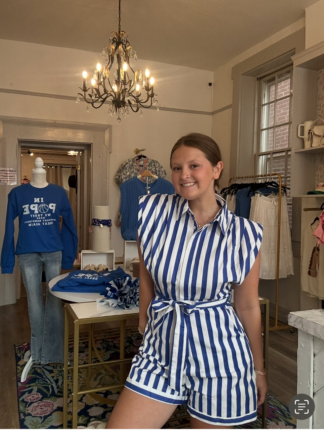 Touchdown Blue and White Stripe Romper