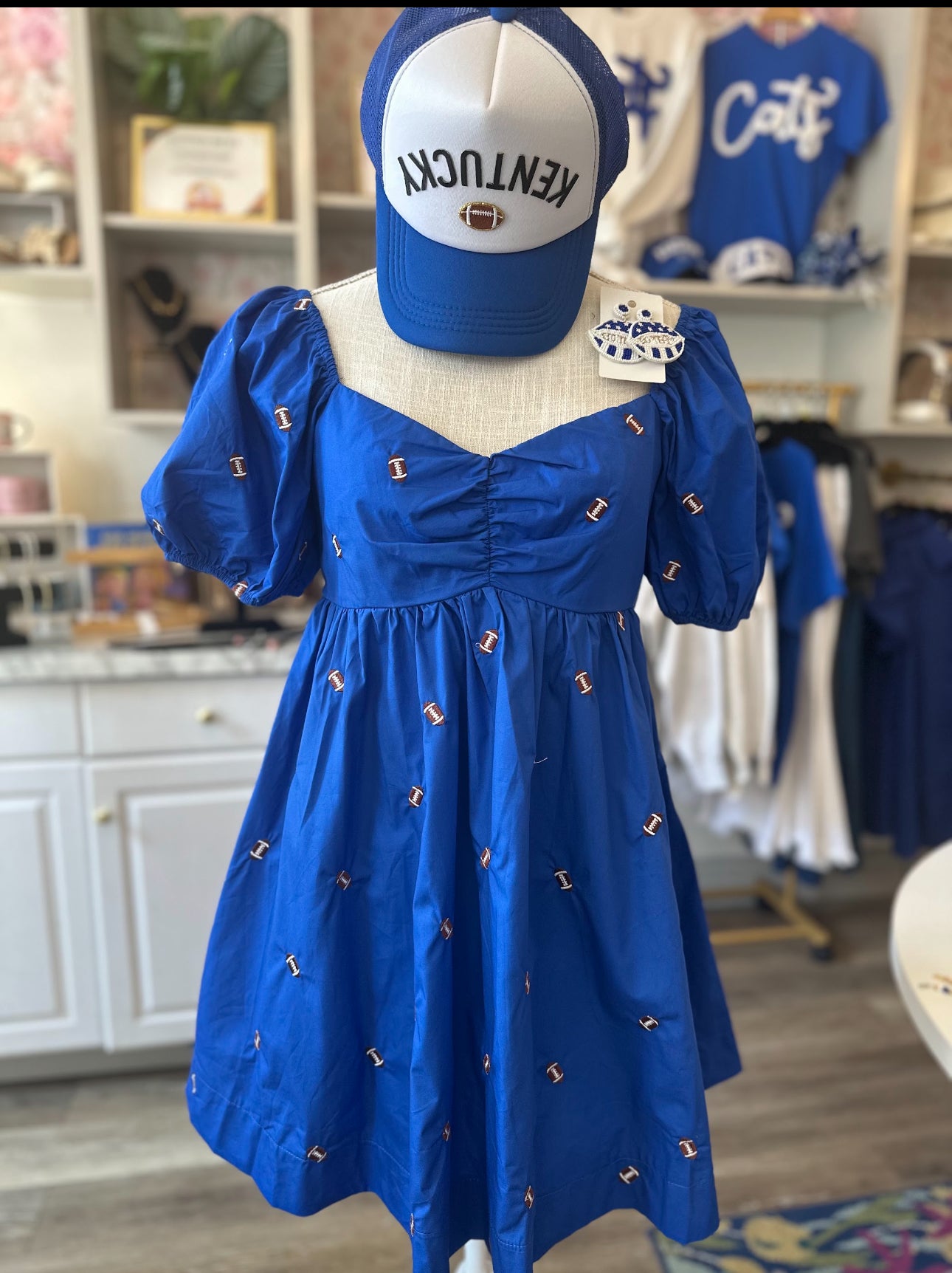 First Down Football Royal Blue Babydoll Mini Dress